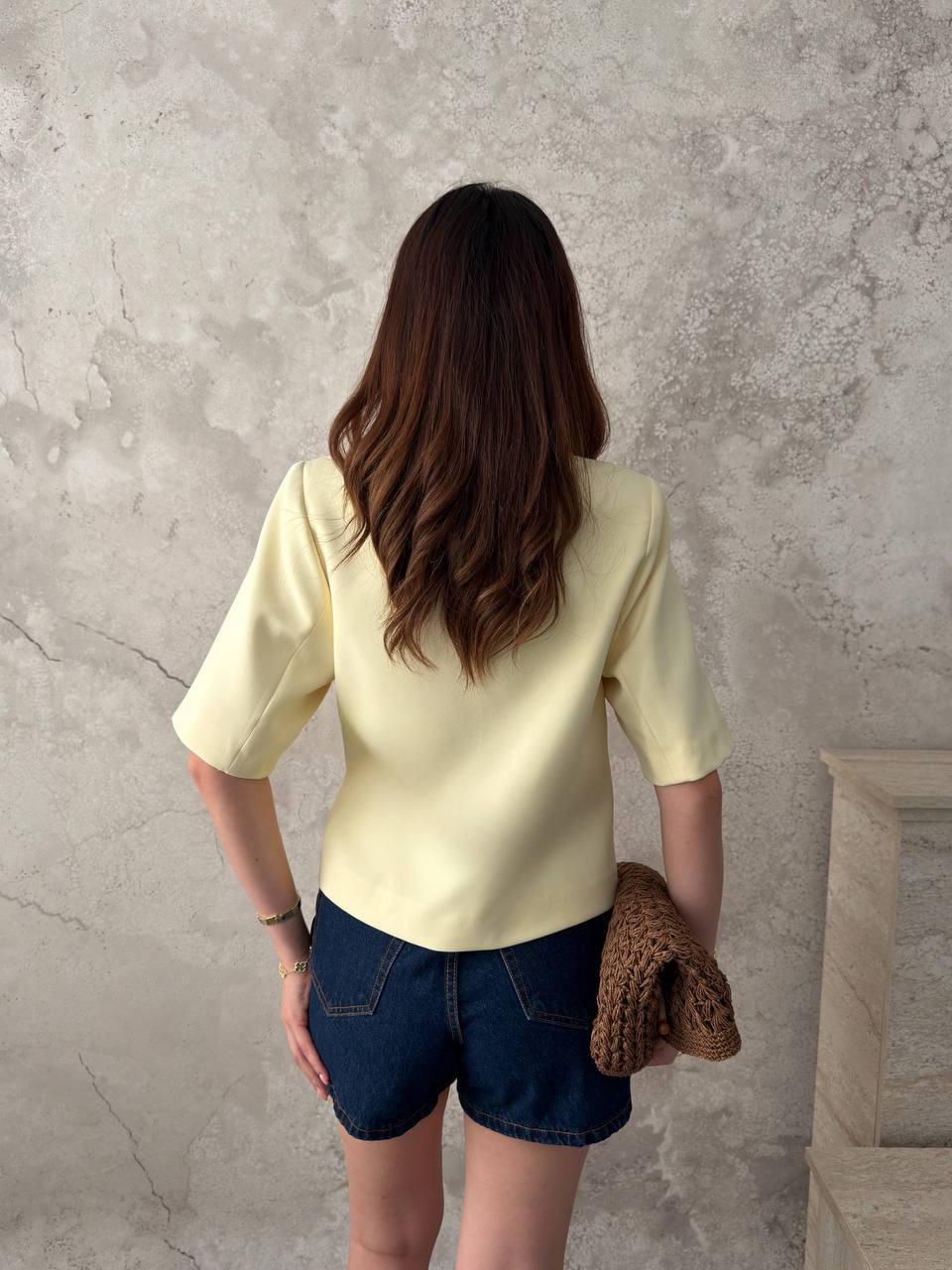Tokalı Kısa Kollu Blazer Ceket - Sarı